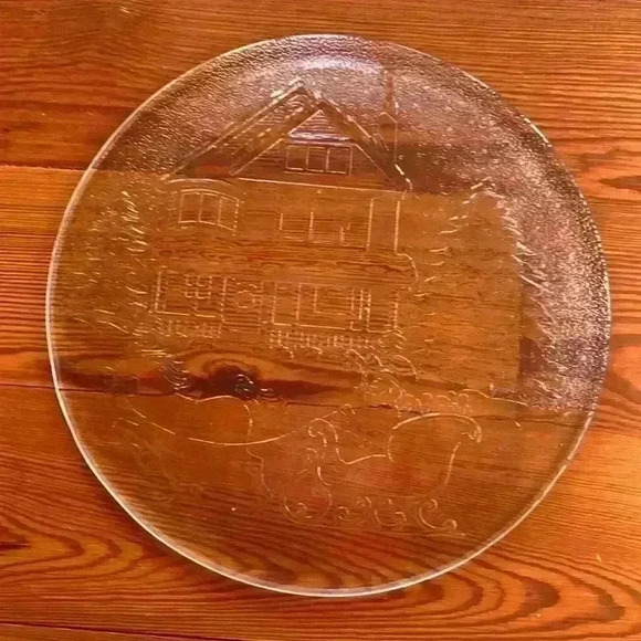 Libby Christmas Winter Sleigh Ride Scene Serving Platter/Clear Glass - Picture 8 of 8